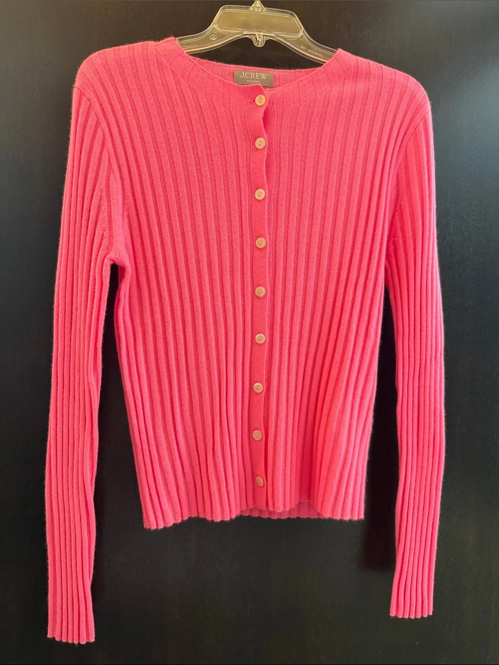 J. Crew Vibrant Pink Ribbed Button-Front Cardigan